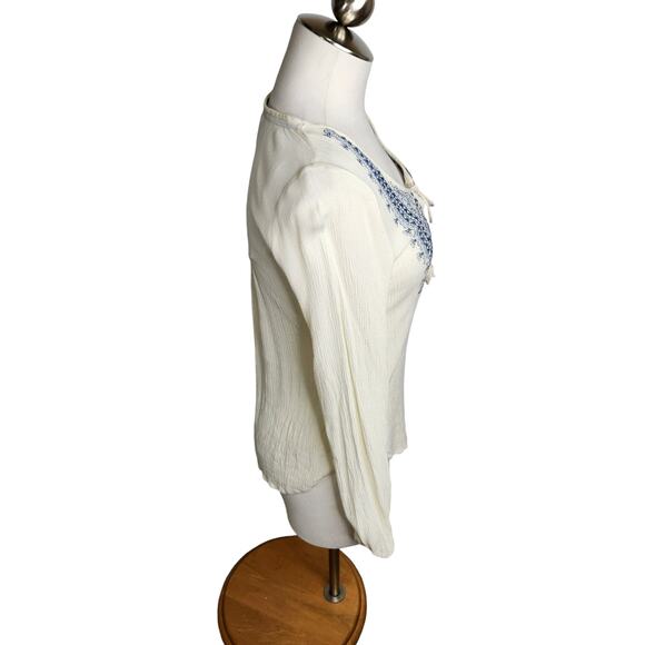 Taylor & Sage‎ Long Sleeve Embroidered Peasant Blouse Top Women's XS Cream Blue - Picture 5 of 10